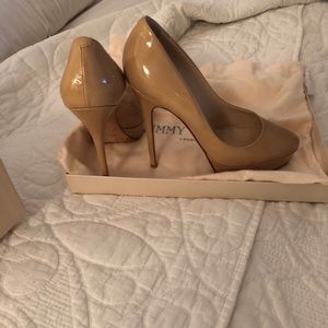 Jimmy Choo nude patent pumps!